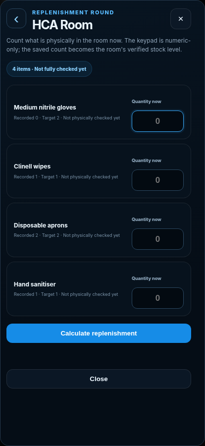 DBX ONE STOCKROOM guided room replenishment round on a phone